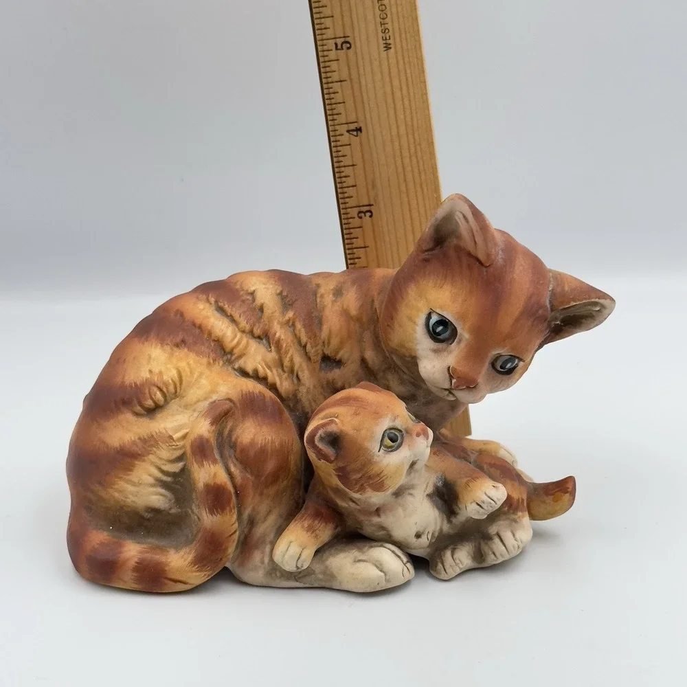 Vintage UCTCI Orange Tabby Kitten Cat & Kitten Figurine Made‎ in Japan 6